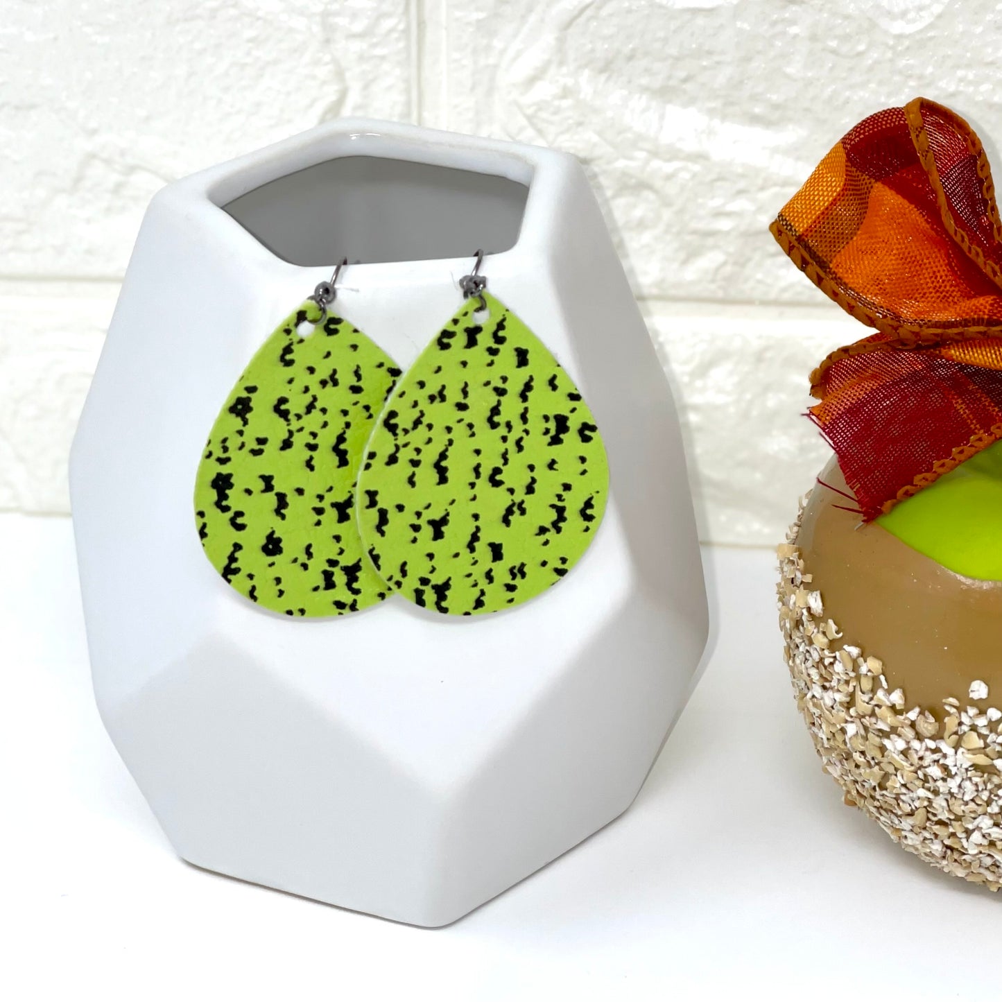 Faux Leather Earrings | Neon Splatter - Bella Lia Boutique