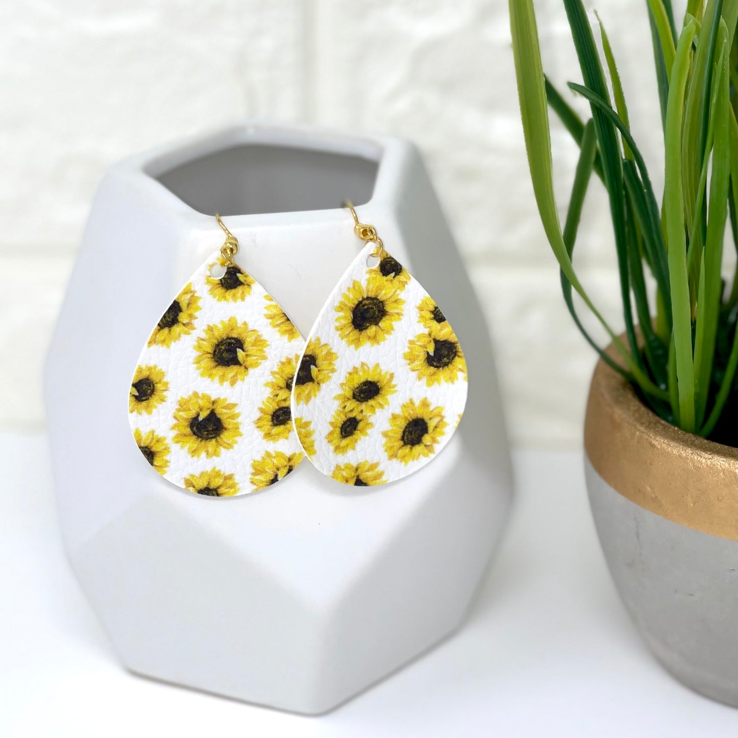 Faux Leather Earrings | Sunflowers - Bella Lia Boutique