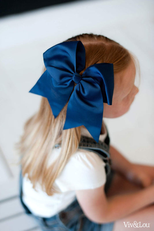 Navy Hair Bow | 8” - Bella Lia Boutique