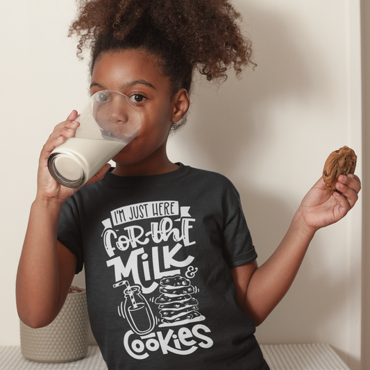 Just Here for the Milk and Cookies Toddler and Youth Shirt - Bella Lia Boutique
