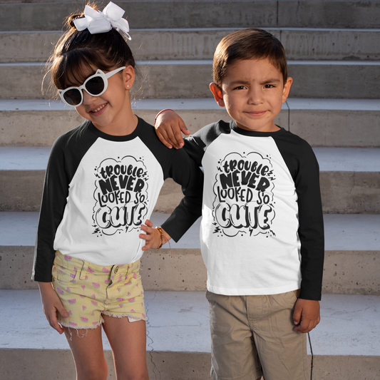 Trouble Never Looked So Cute Toddler and Youth Raglan - Bella Lia Boutique
