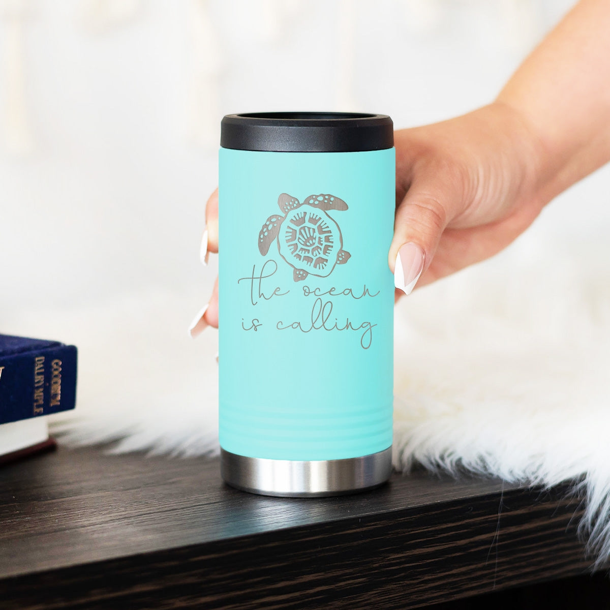 The Ocean is Calling Teal Slim Can Beverage Holder - Bella Lia Boutique