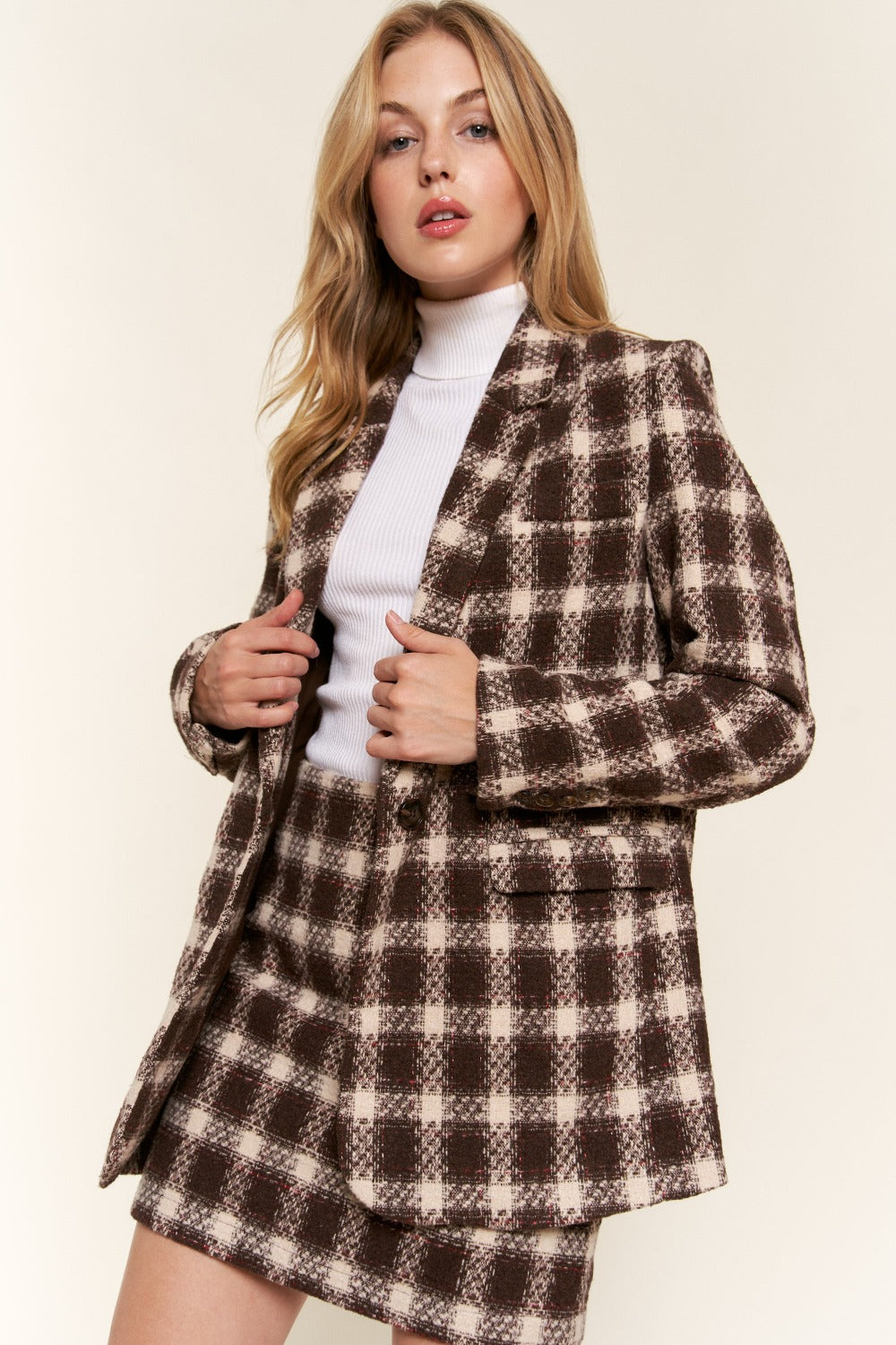 Amyra Plaid Brushed Blazer