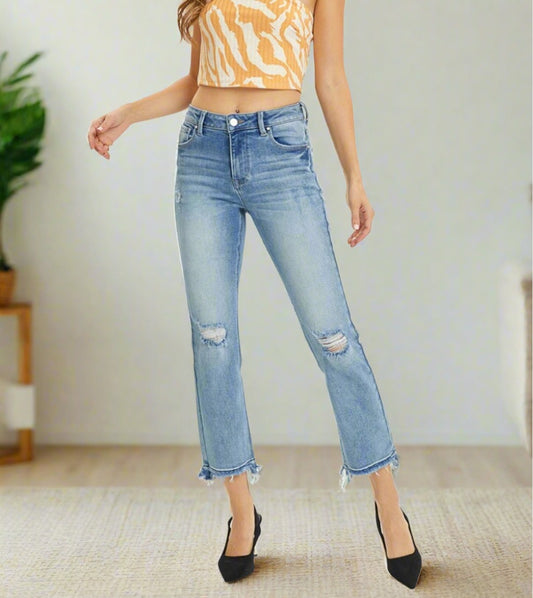 Lilian High-Rise Distressed Cropped Straight Jeans | Risen