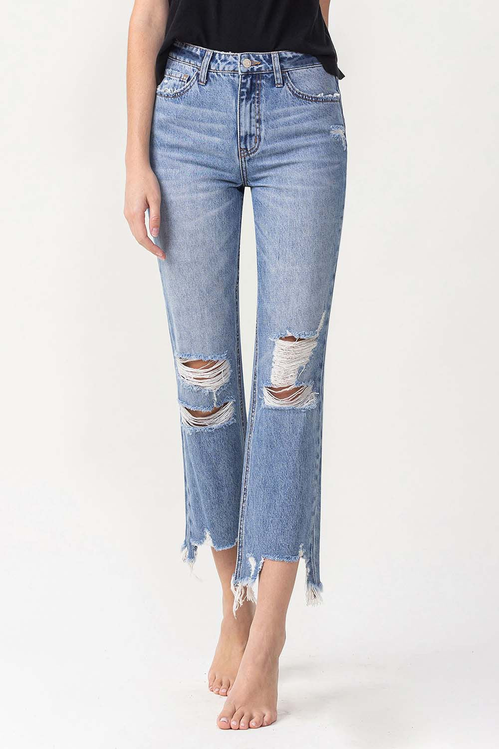 Hallie High-Rise Distressed Straight Jeans | Lovervet