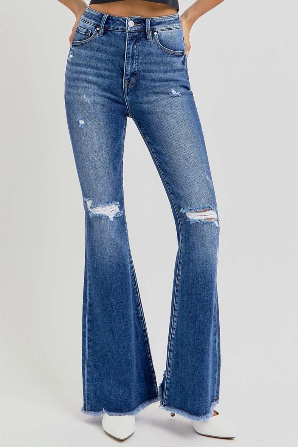 Eleanora High-Rise Distressed Flare Jeans | Risen