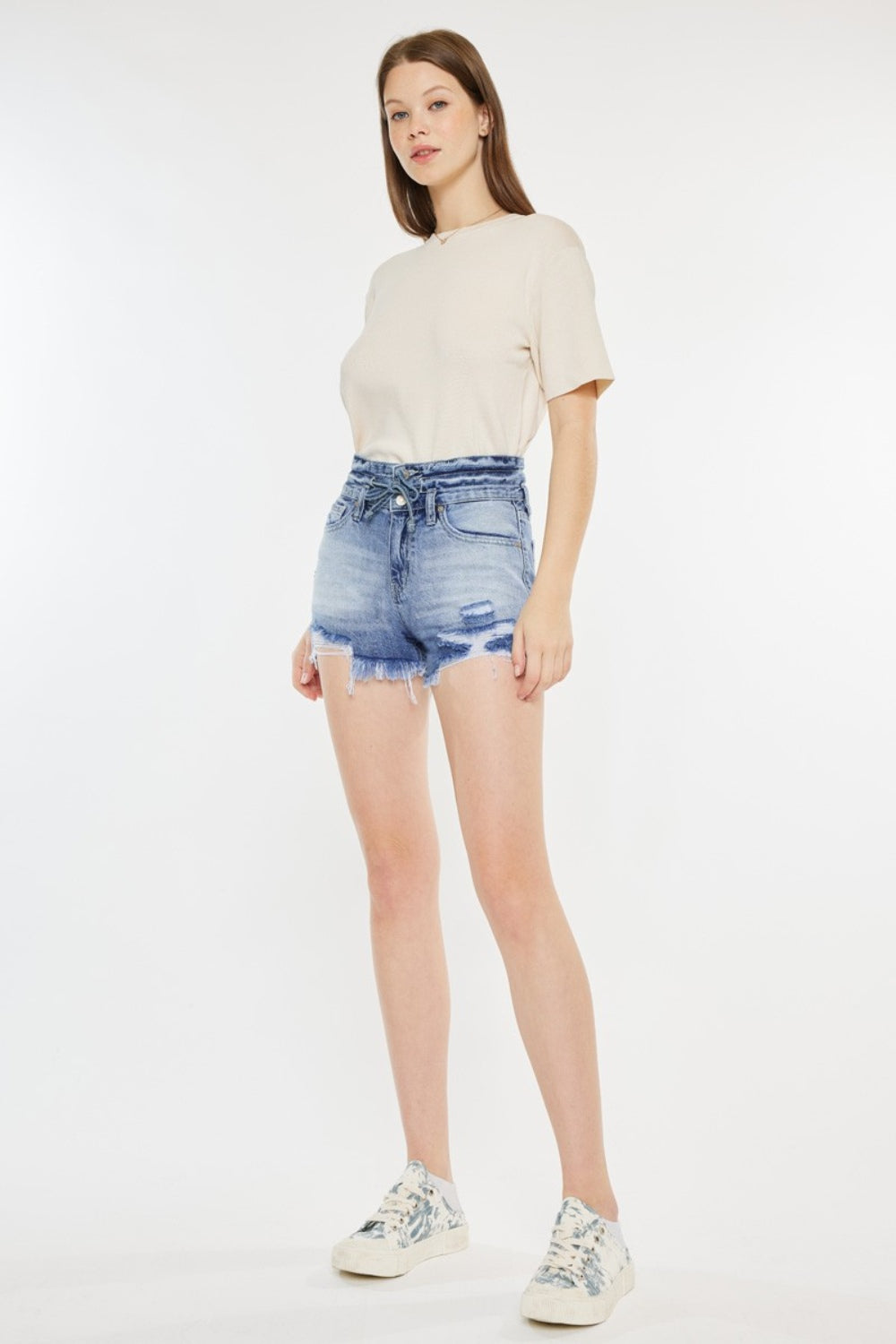 Eve High-Rise Frayed Hem Denim Shorts | Kancan