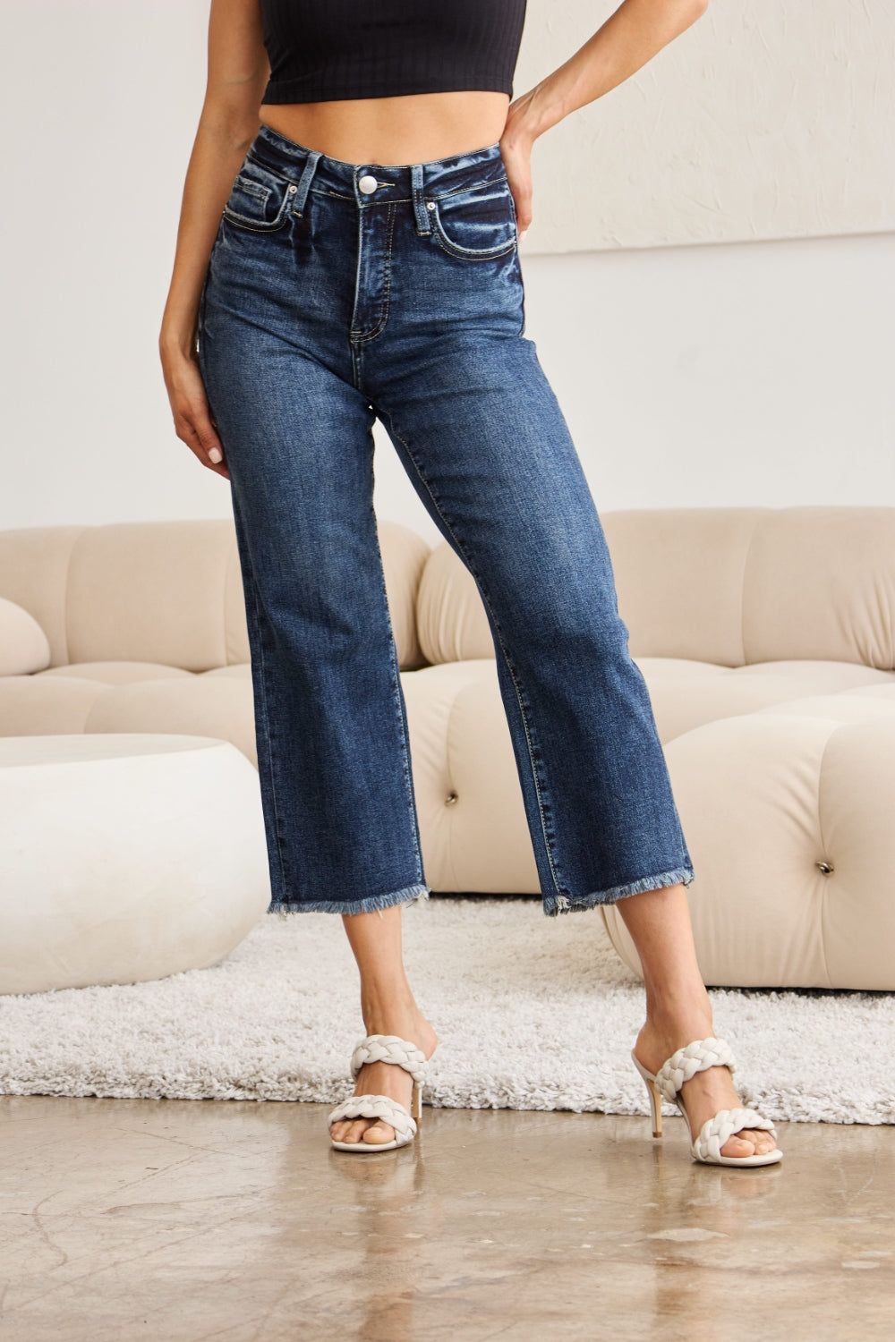 Elle Tummy Control High-Waist Raw Hem Jeans | RFM