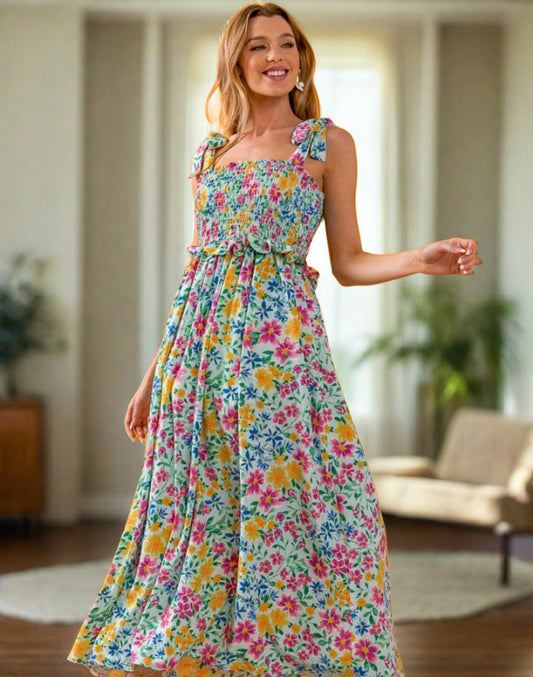 Floral Ruffle Smocked Cami Dress