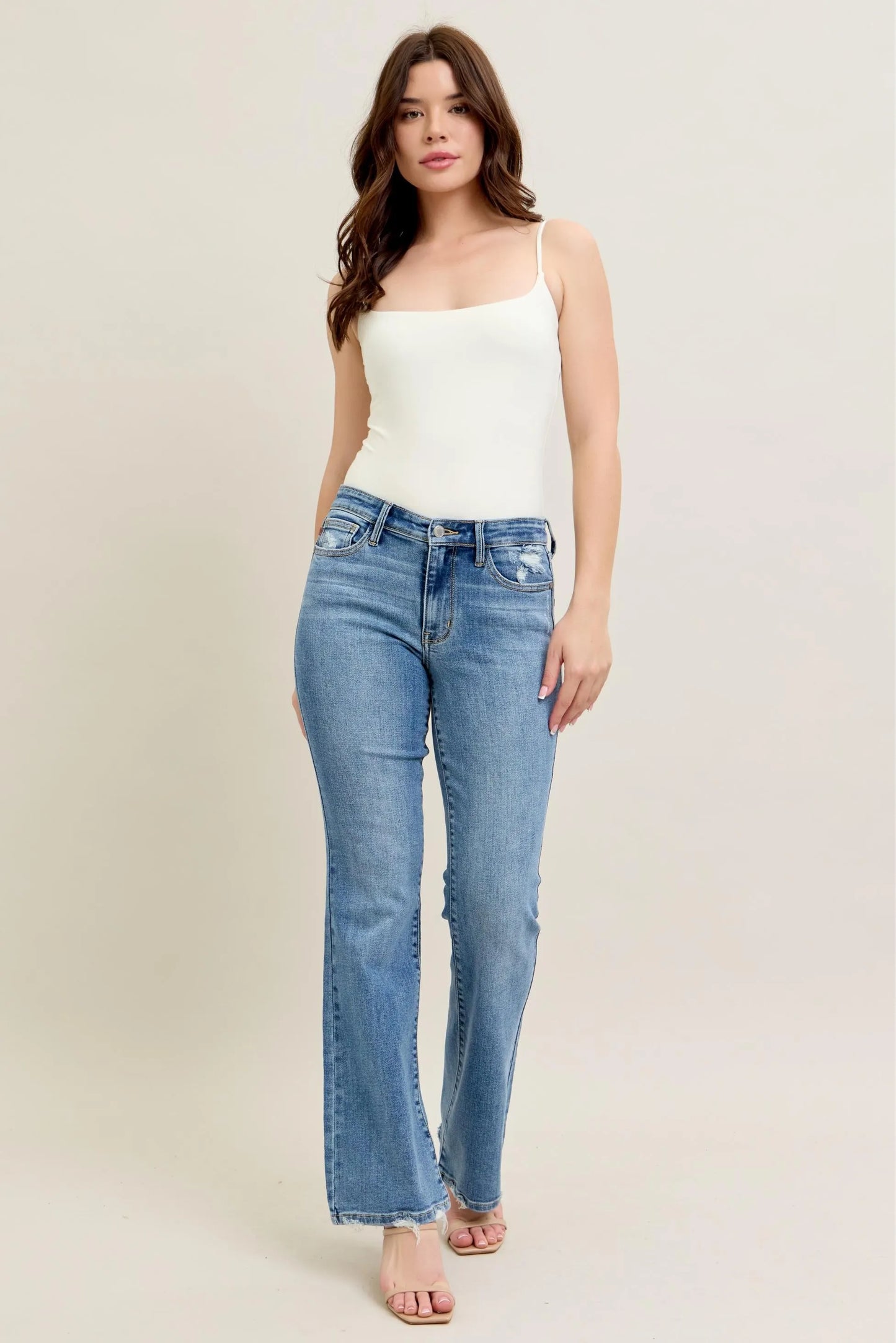 Sky Mid-Rise Destroyed Bootcut Jeans | Judy Blue