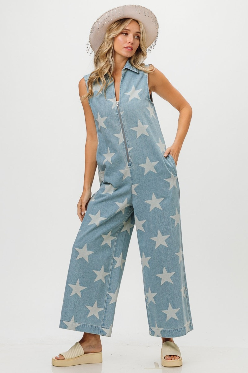 Star Gazer Sleeveless Denim Jumpsuit