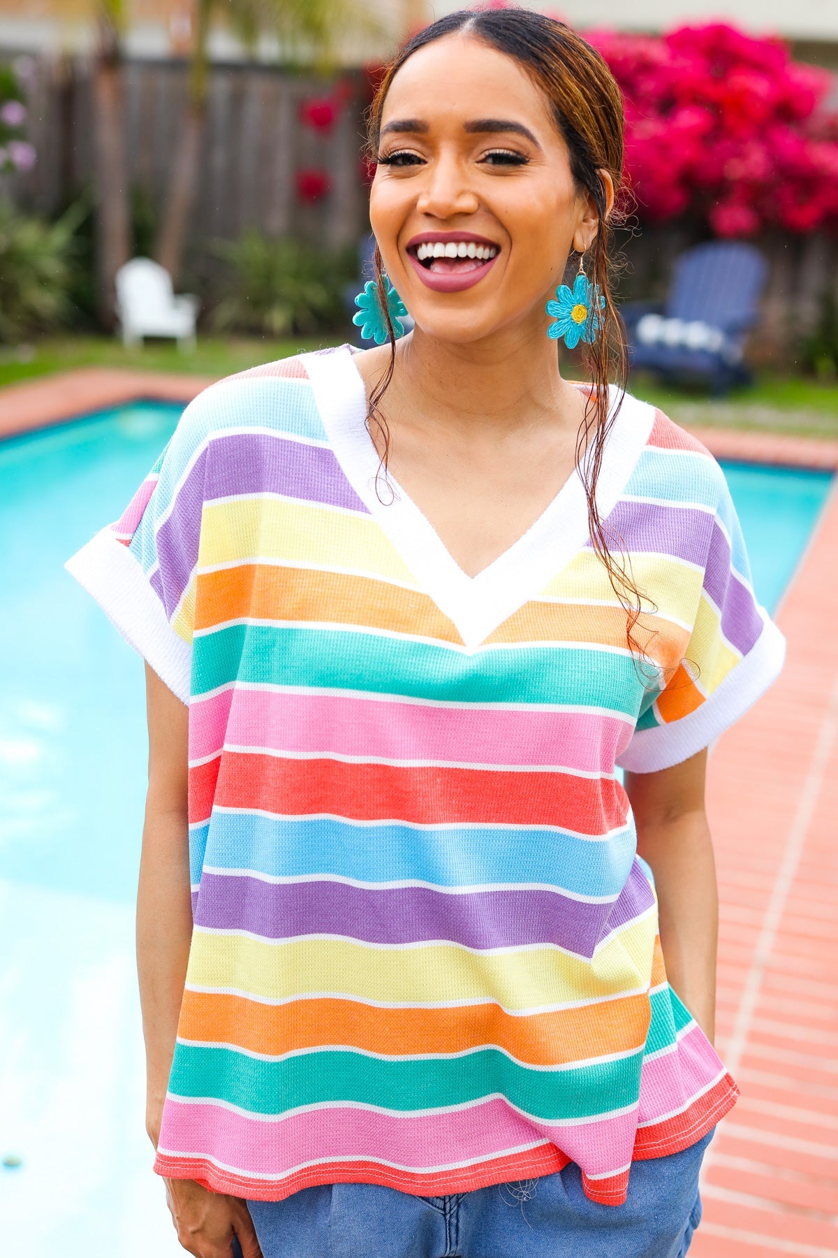 Sieze The Day Rainbow Striped Thermal Top