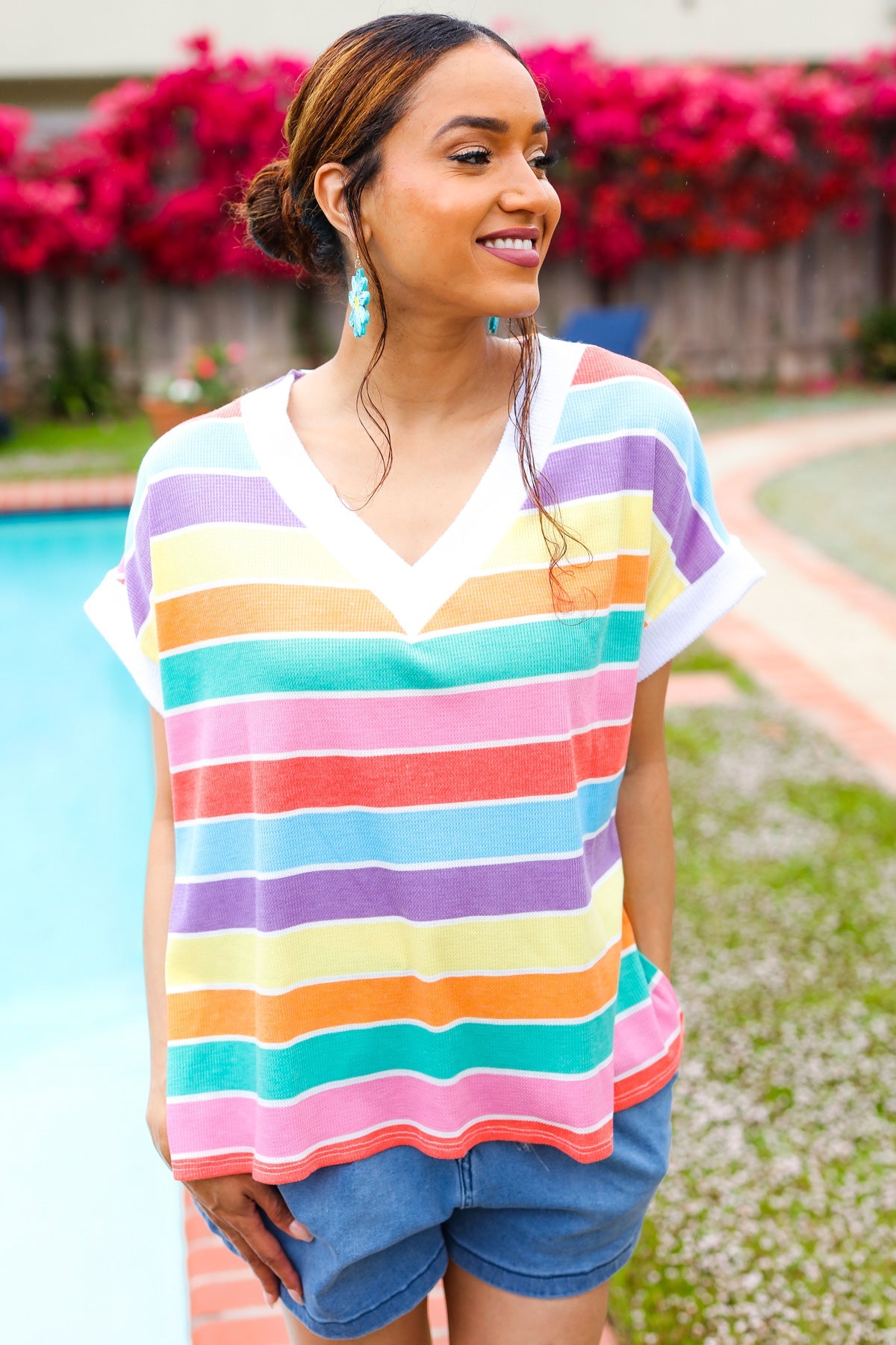 Sieze The Day Rainbow Striped Thermal Top