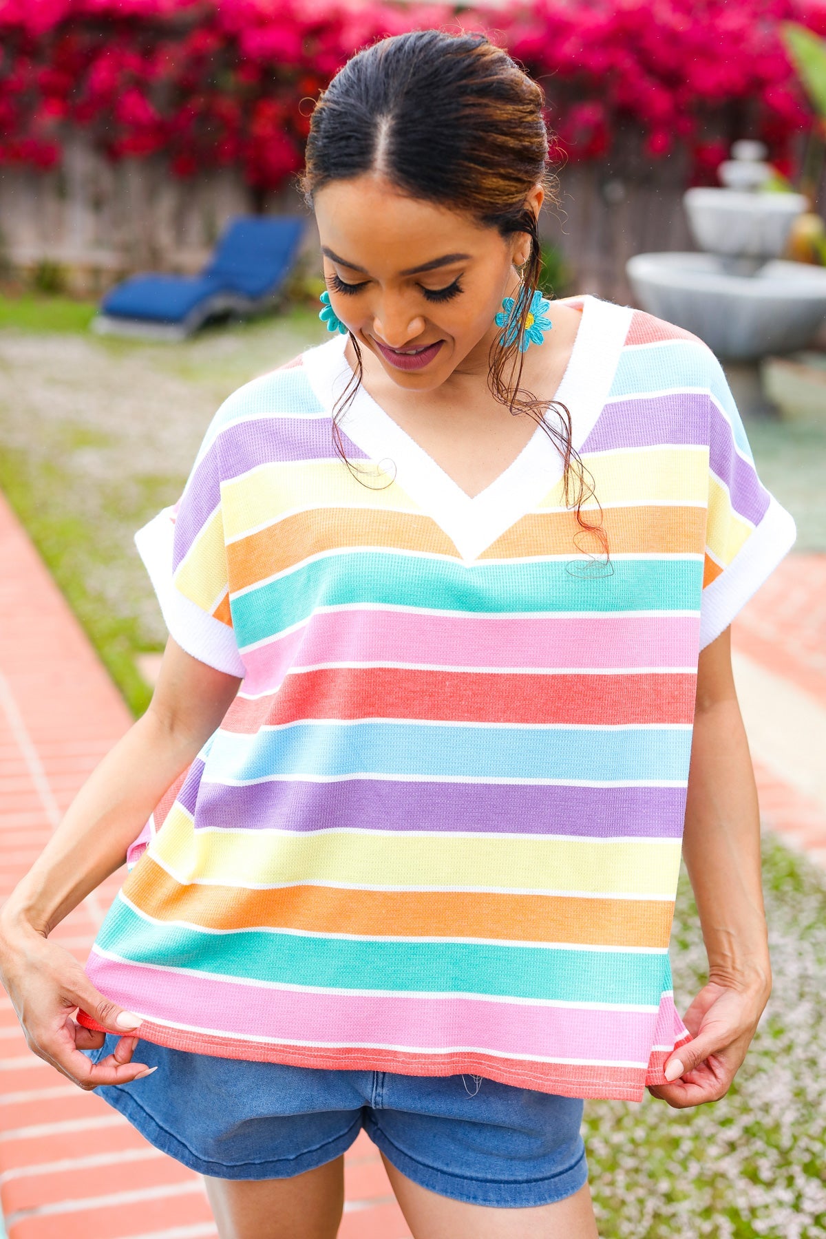 Sieze The Day Rainbow Striped Thermal Top