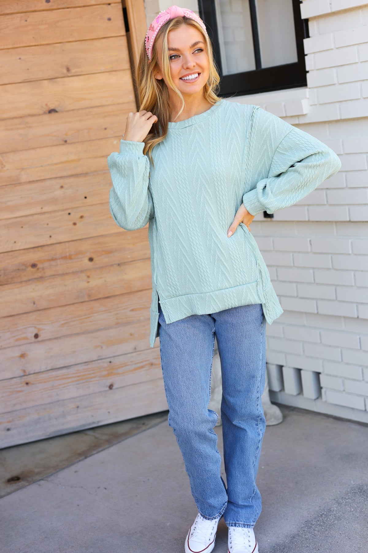 Back to Basics Jacquard Cable Pullover Top