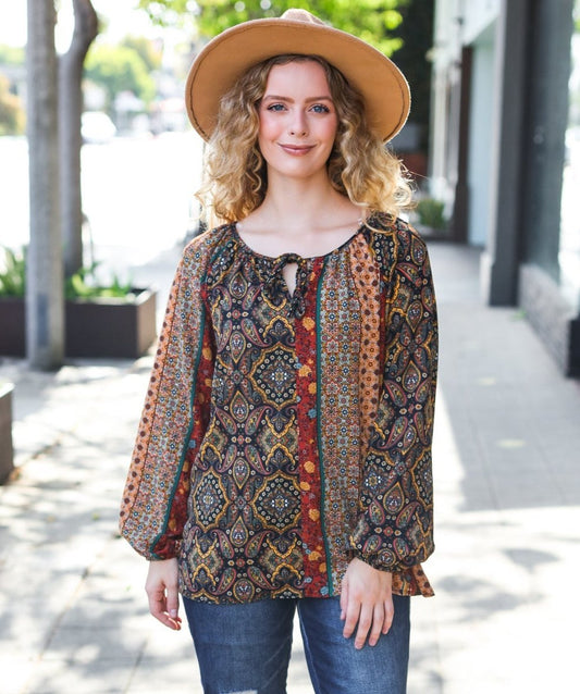 Weekend Ready Paisley Raglan Top