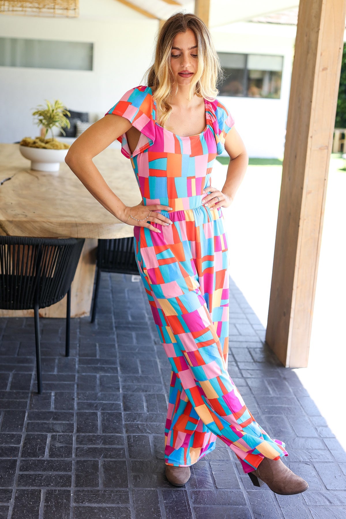 Scarlet & Aqua Geometric Wide Leg Jumpsuit