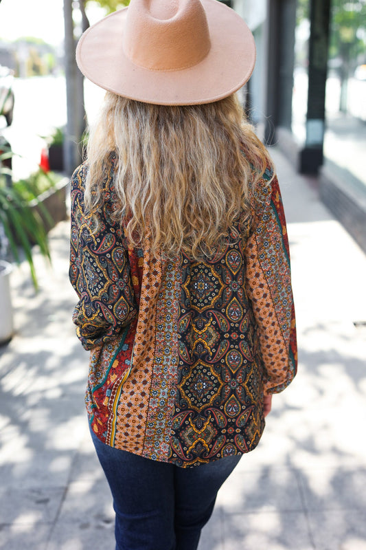 Weekend Ready Paisley Raglan Top