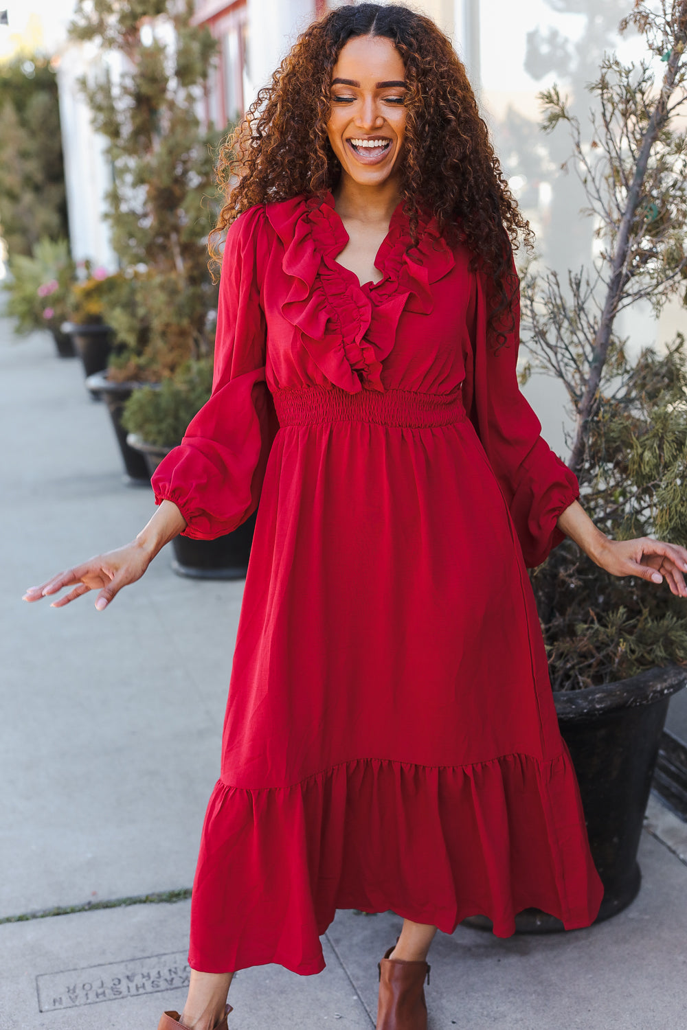 Beautiful You Ruffle Midi Dress