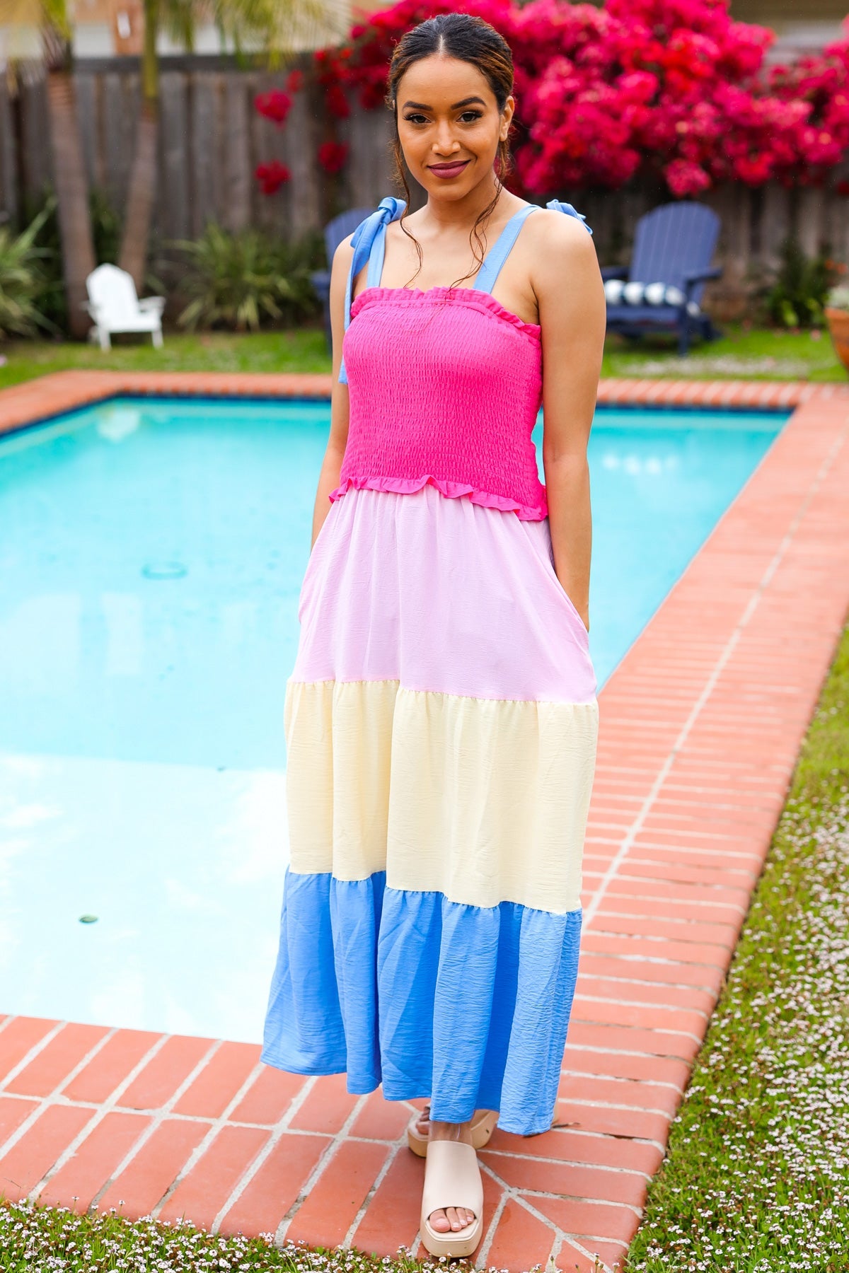 Vacay Vibes Smocked Color Block Maxi Dress