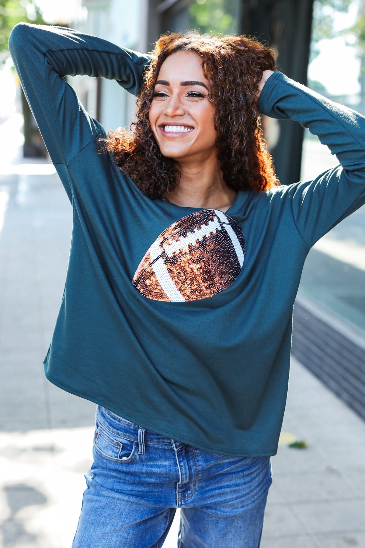 Game Day Sequin Football Patch Terry Top