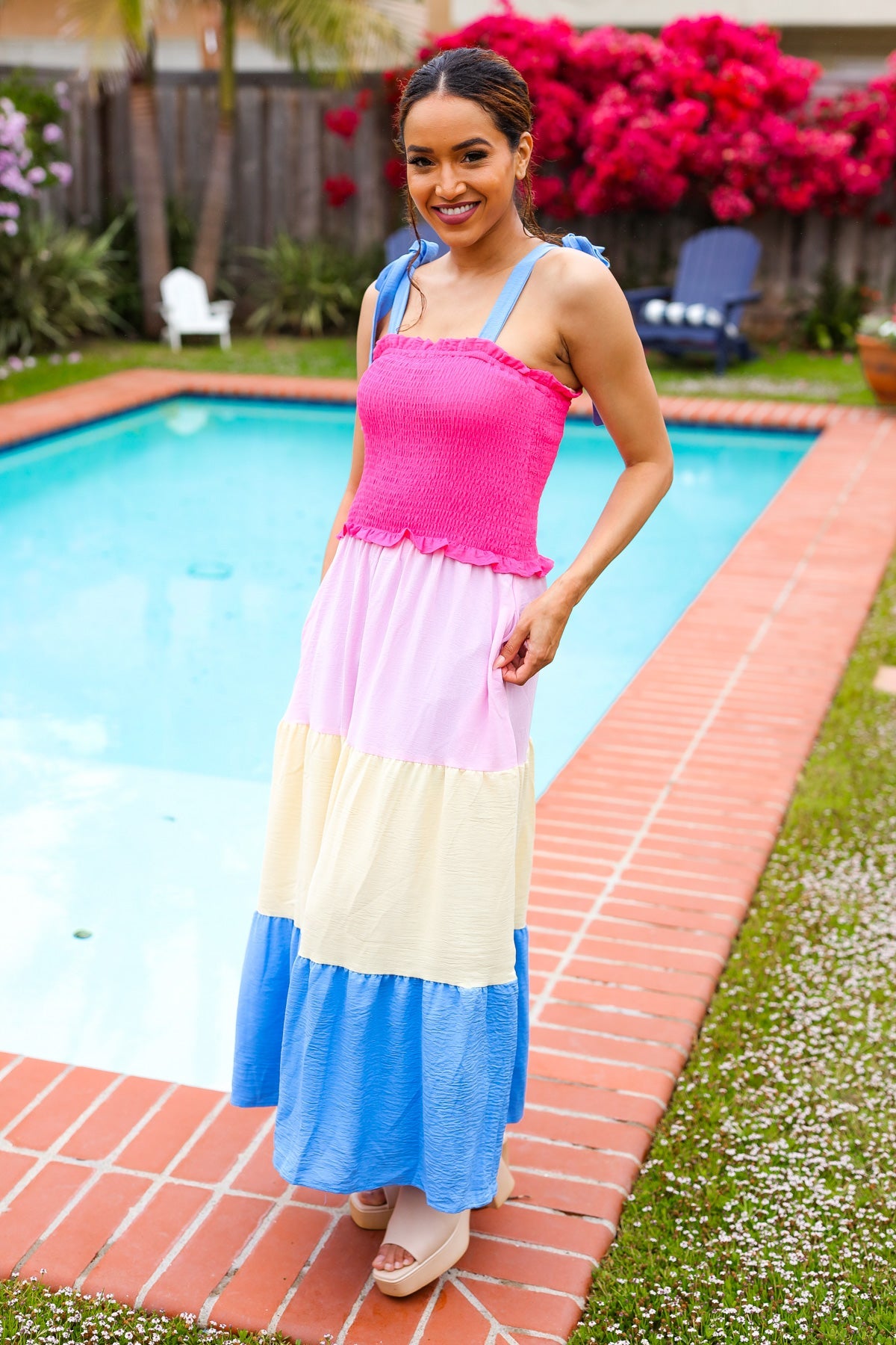 Vacay Vibes Smocked Color Block Maxi Dress