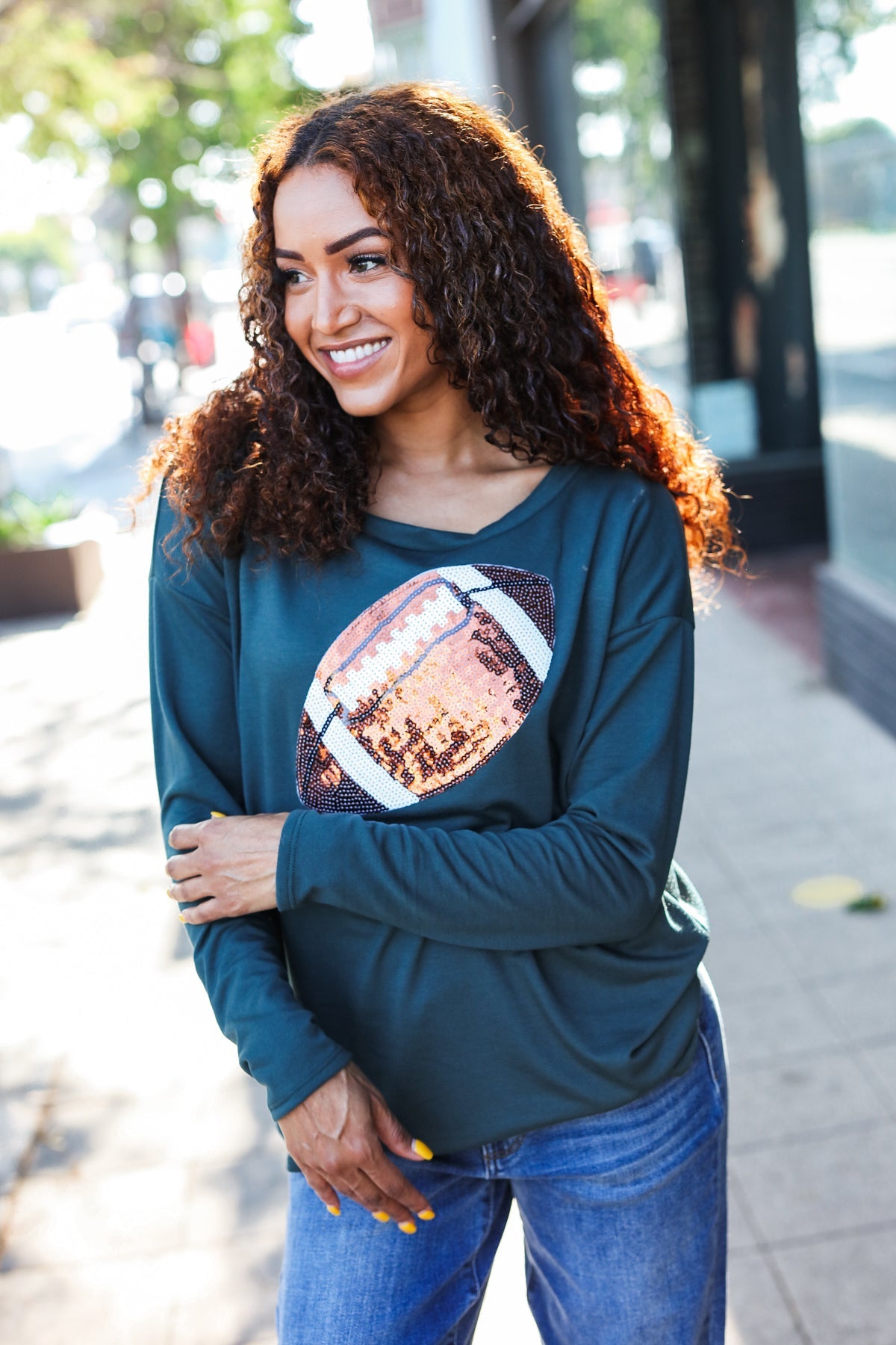 Game Day Sequin Football Patch Terry Top