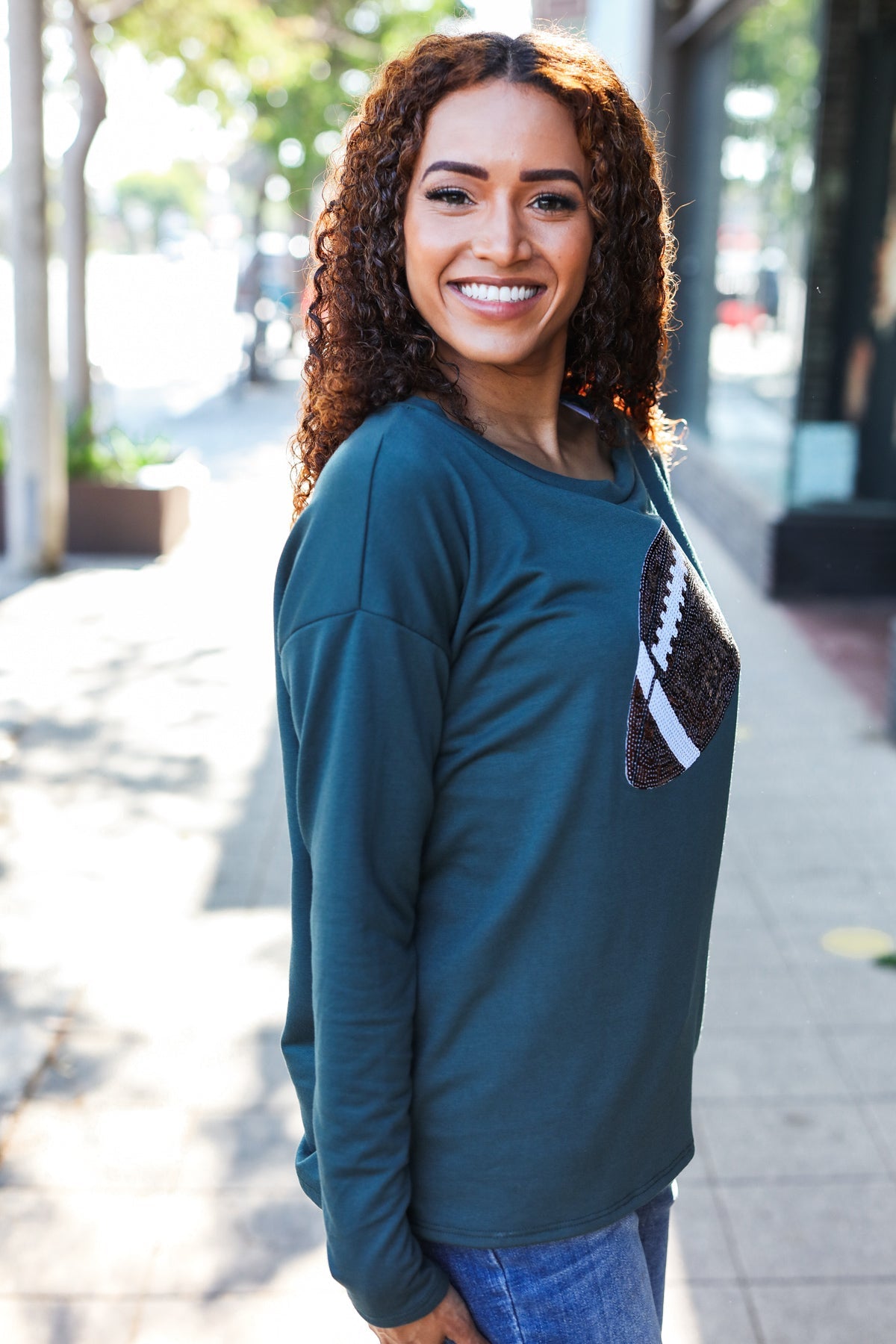 Game Day Sequin Football Patch Terry Top