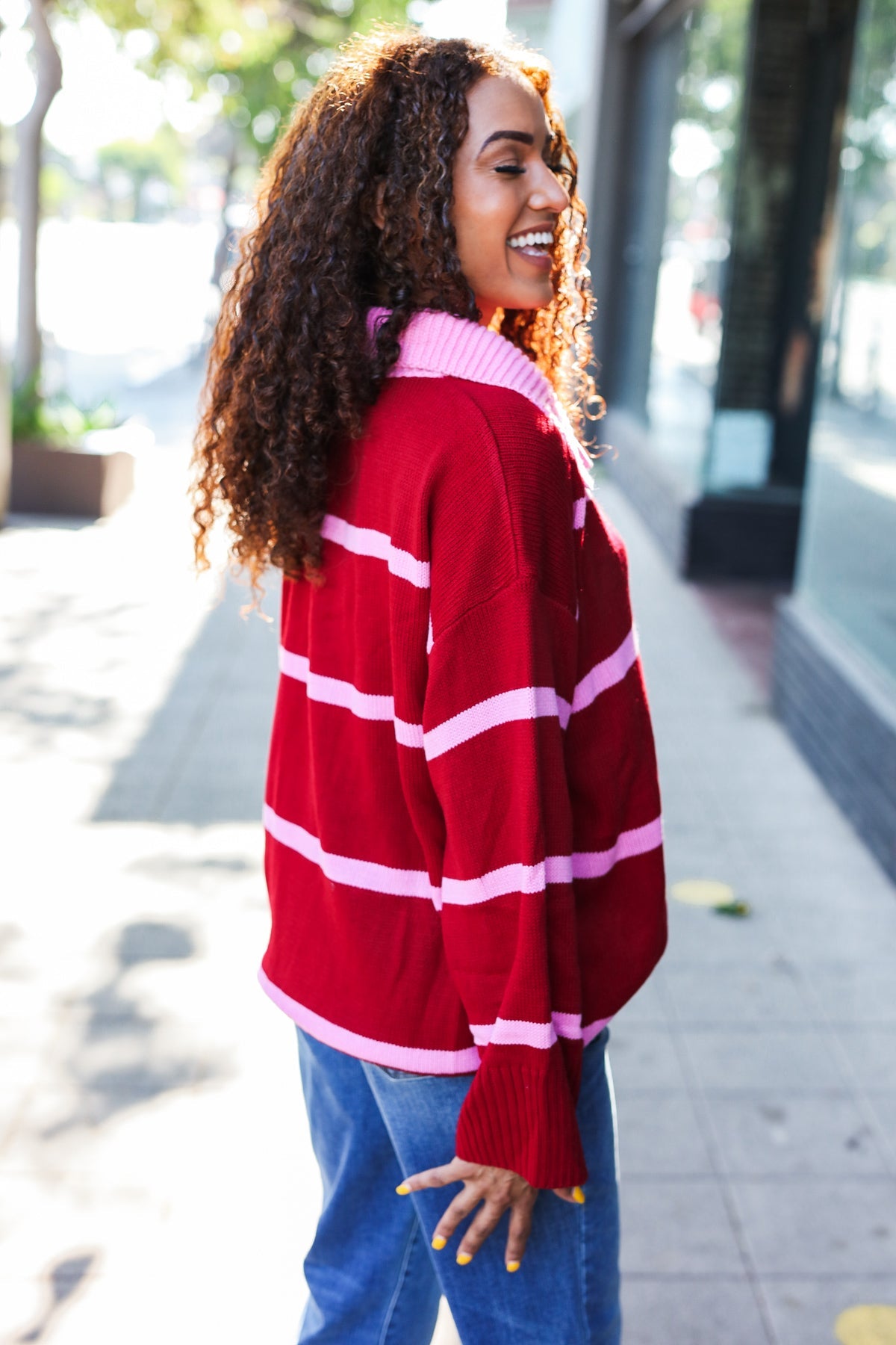 Fall For You Crimson Striped Oversized Sweater