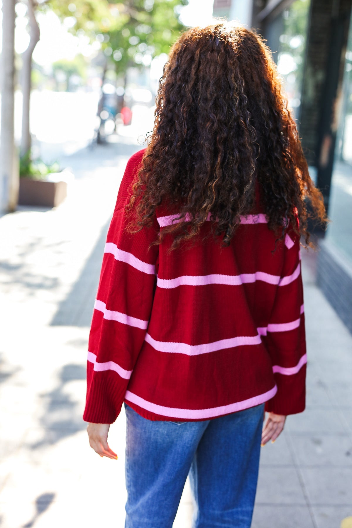 Fall For You Crimson Striped Oversized Sweater