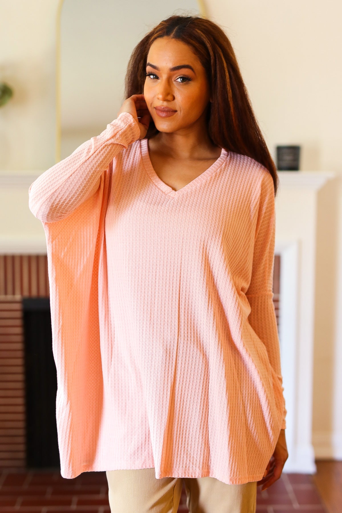 All For Love Waffle Knit Dolman Top