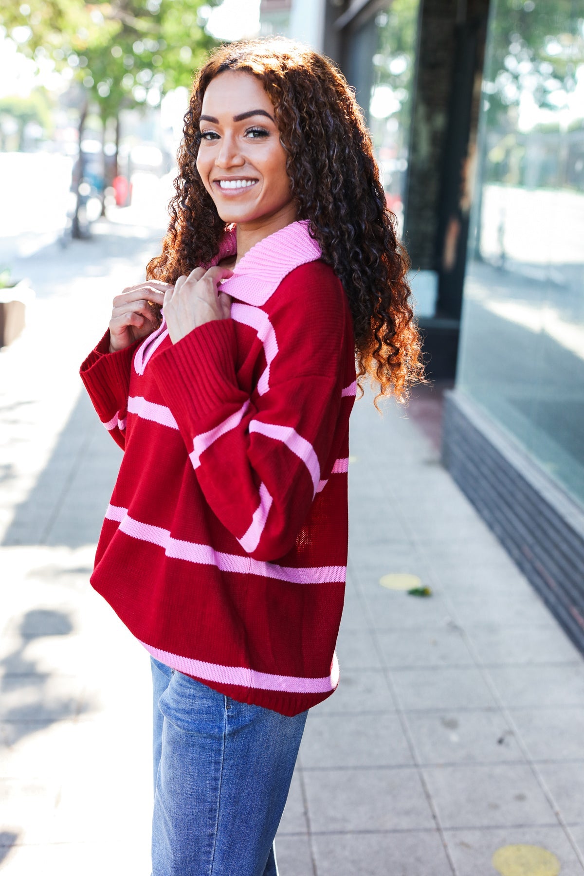 Fall For You Crimson Striped Oversized Sweater