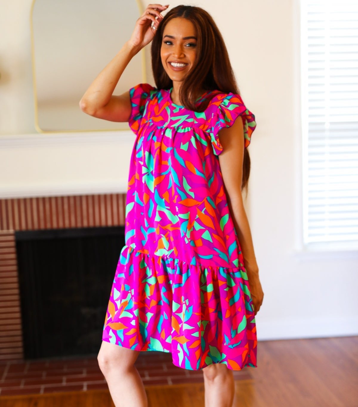 You Got This Floral Ruffle Sleeve Dress