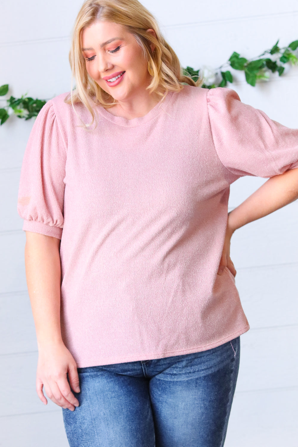 Baby Pink Puff Sleeve Sweater Top