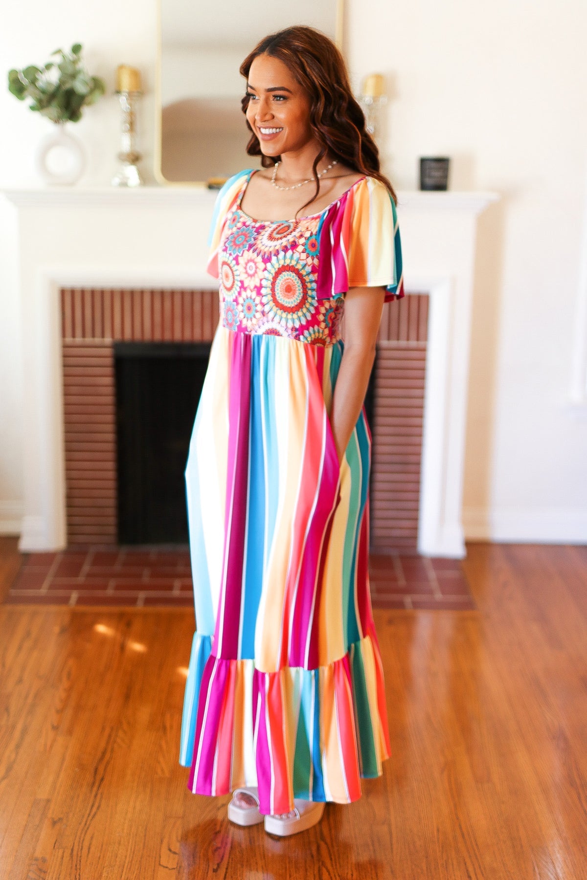 Feeling Bold Striped Medallion Crochet Dress