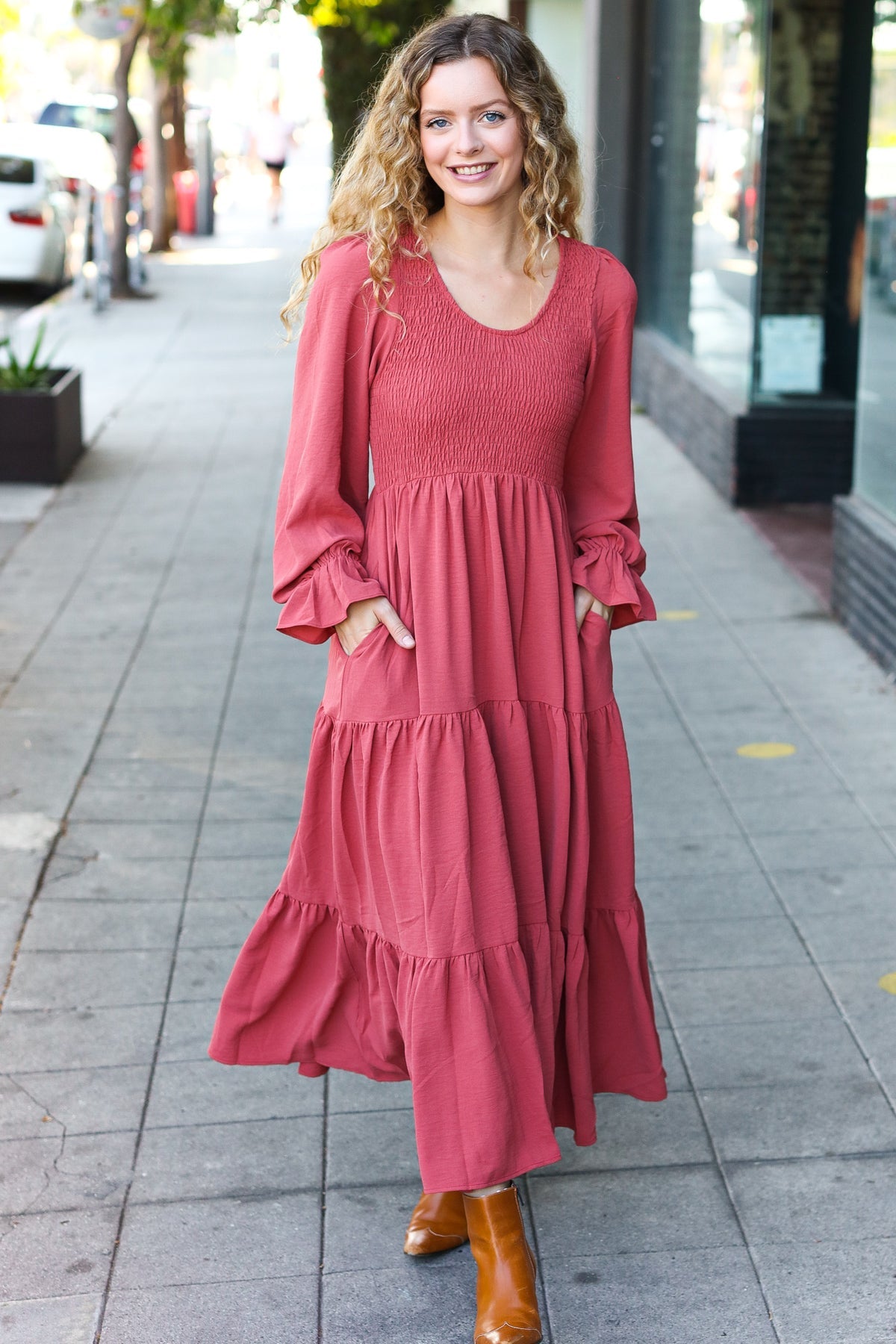 Beautiful You Marsala Smocked Maxi Dress