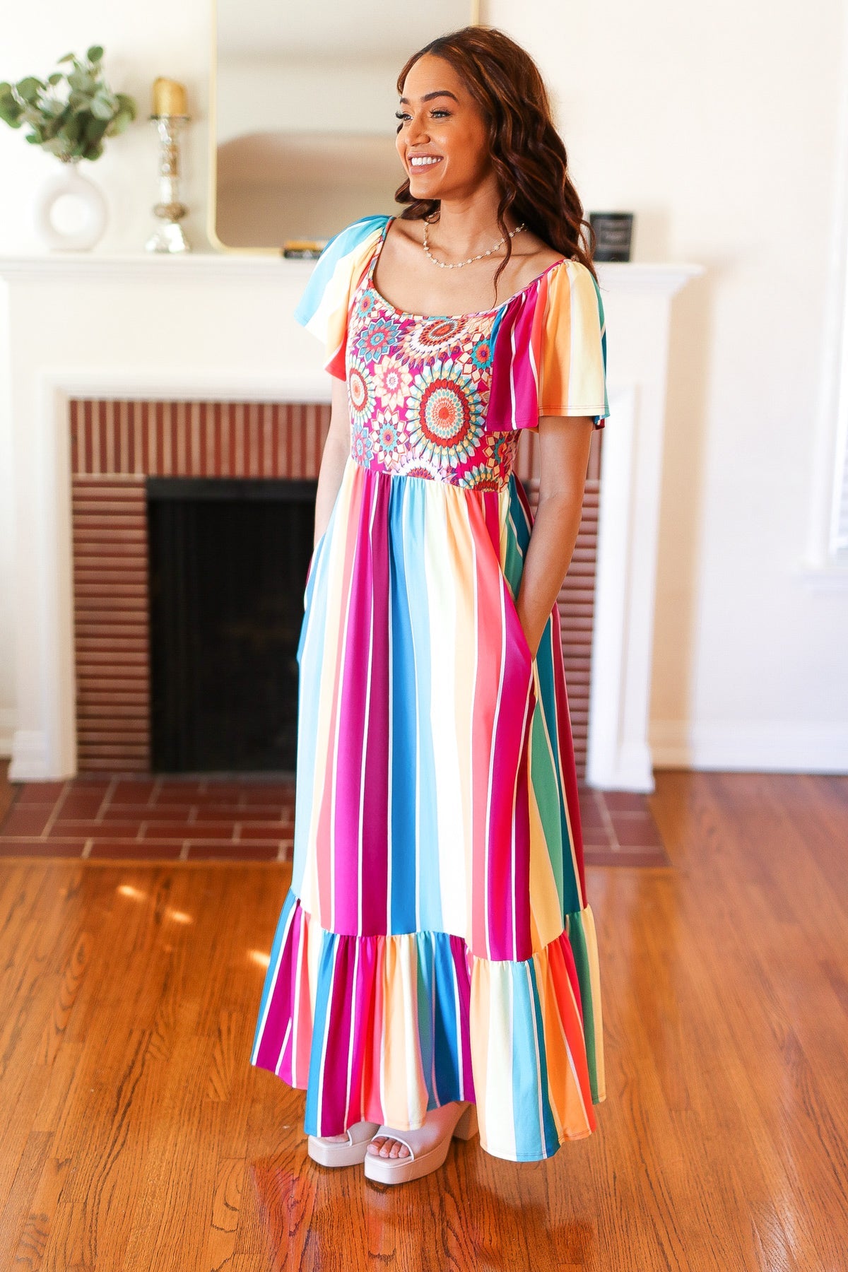 Feeling Bold Striped Medallion Crochet Dress