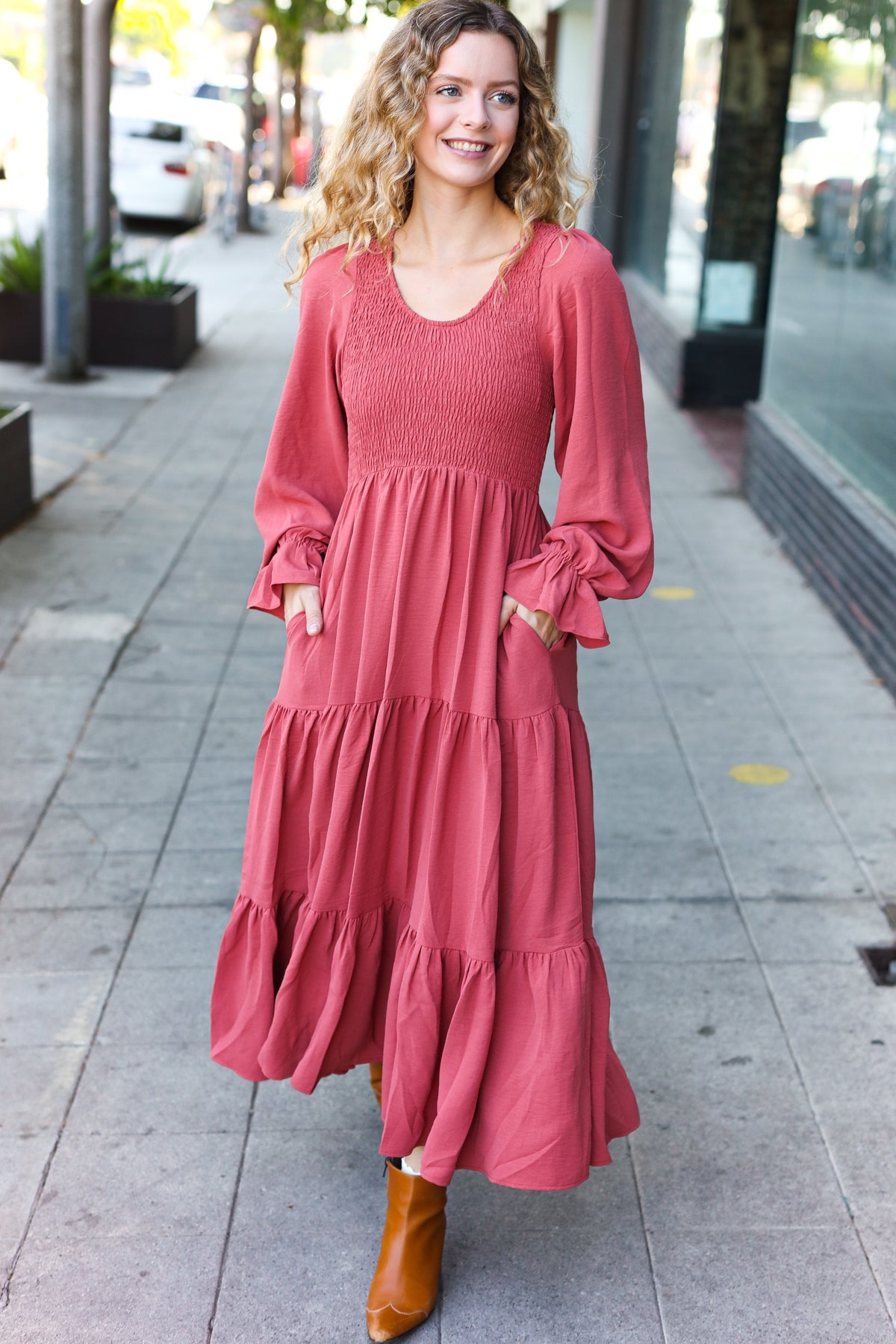 Beautiful You Marsala Smocked Maxi Dress