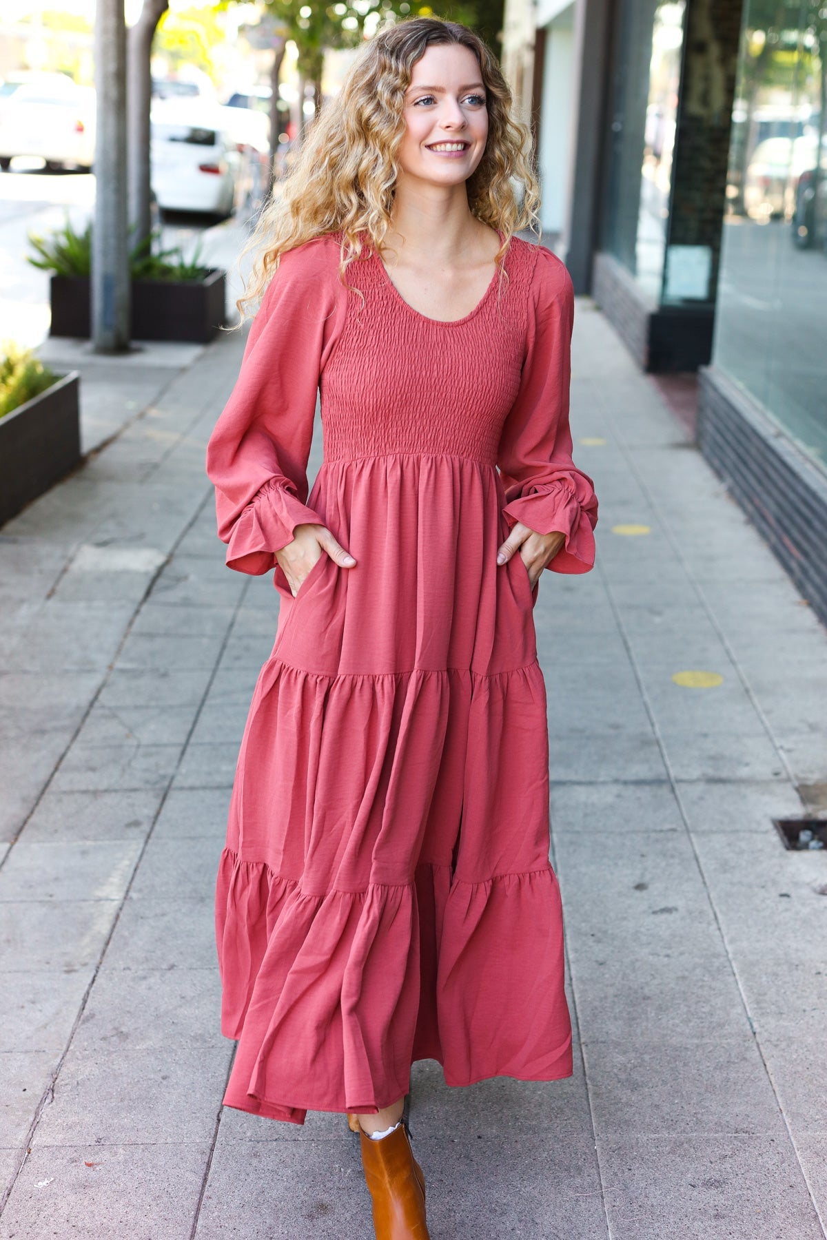 Beautiful You Marsala Smocked Maxi Dress