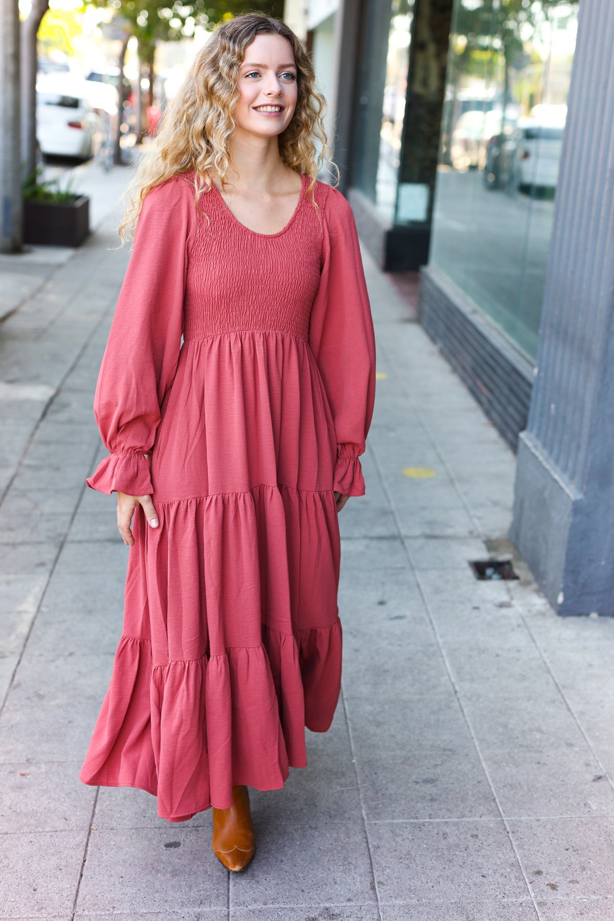 Beautiful You Marsala Smocked Maxi Dress