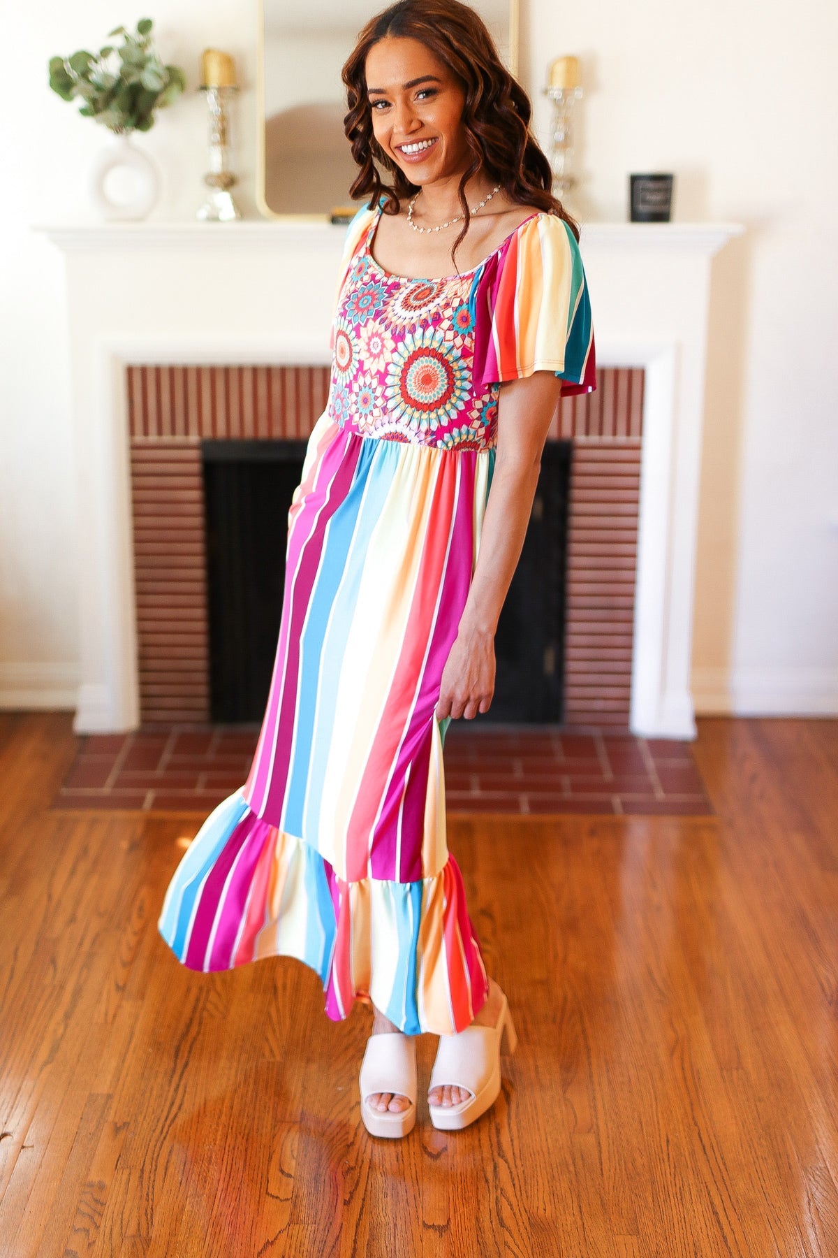 Feeling Bold Striped Medallion Crochet Dress