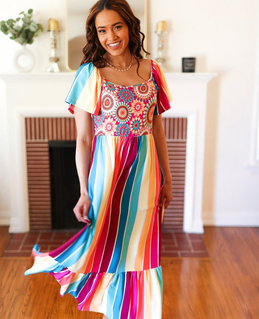 Feeling Bold Striped Medallion Crochet Dress