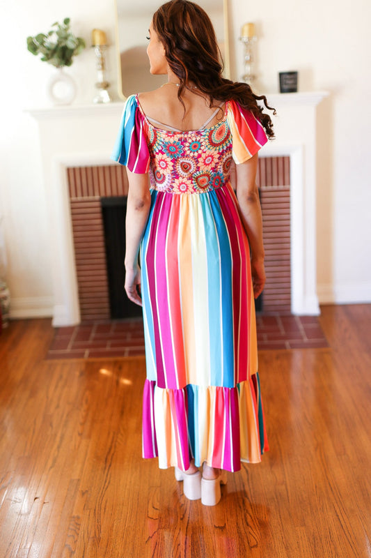 Feeling Bold Striped Medallion Crochet Dress