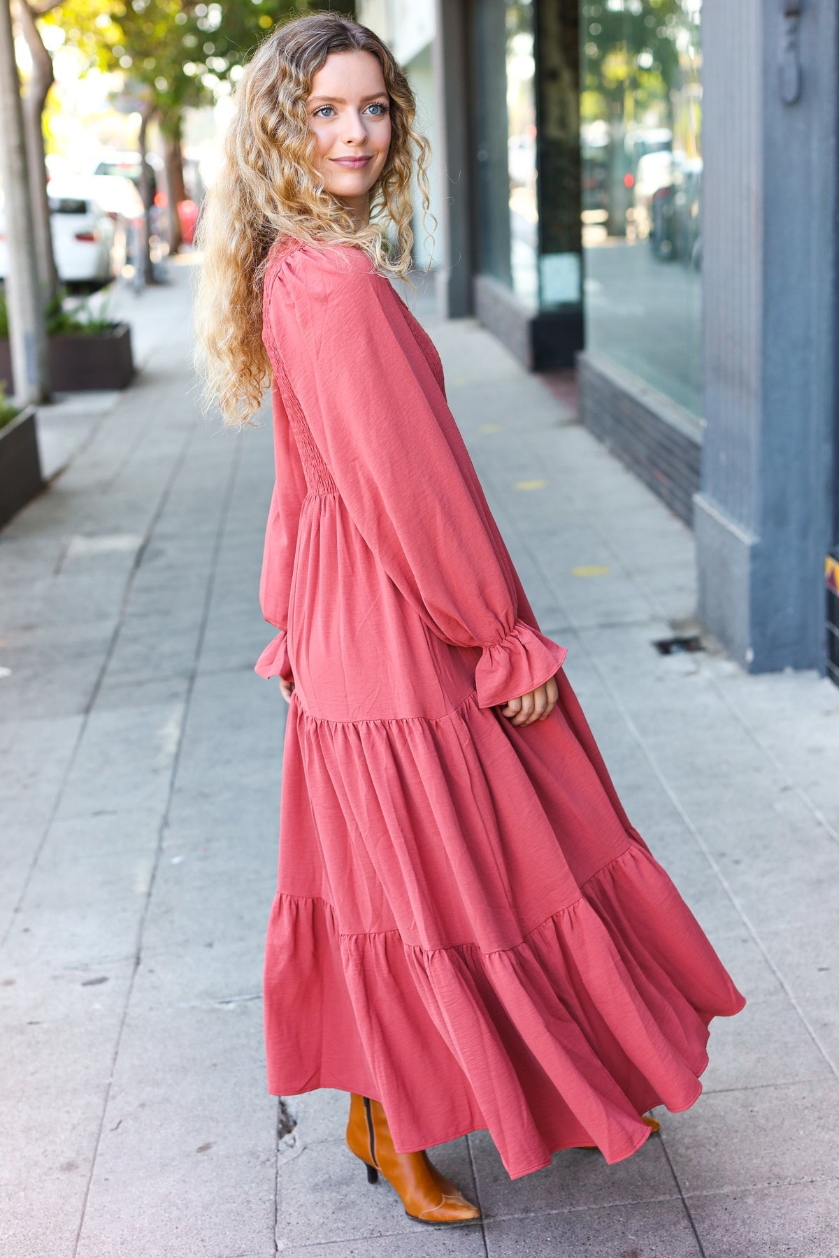 Beautiful You Marsala Smocked Maxi Dress