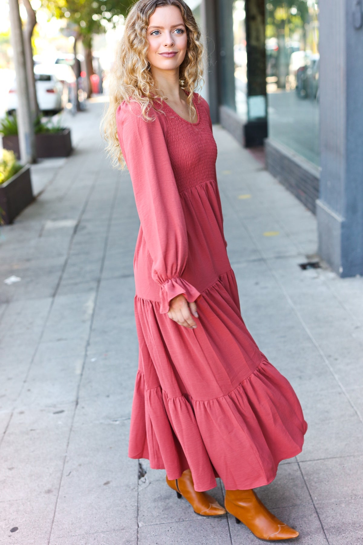 Beautiful You Marsala Smocked Maxi Dress