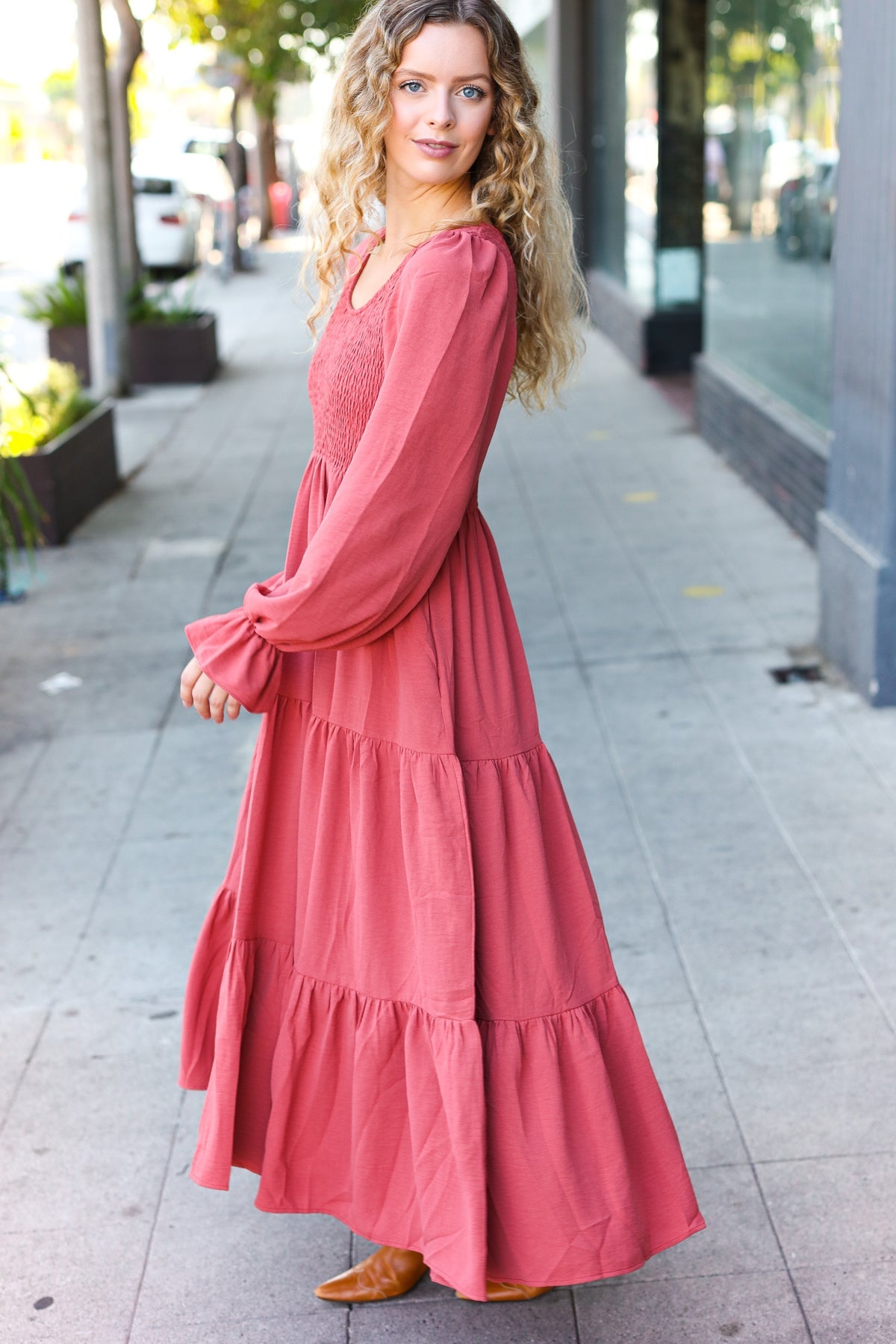 Beautiful You Marsala Smocked Maxi Dress