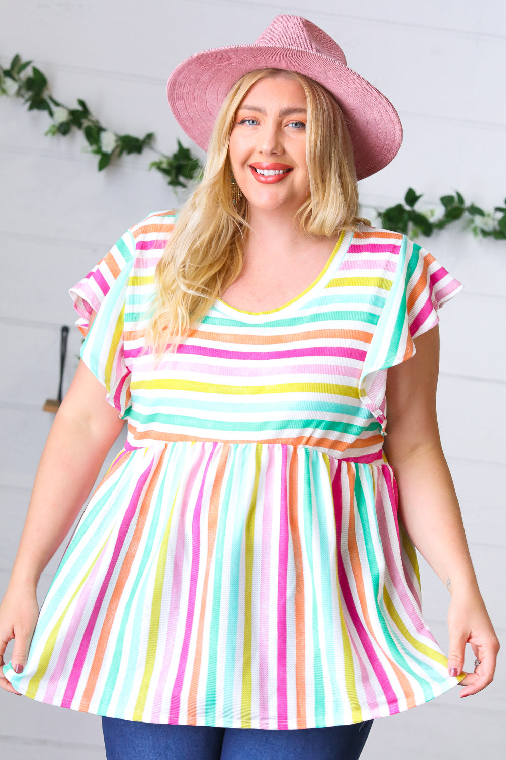 Lavender Rainbow Striped Babydoll Top