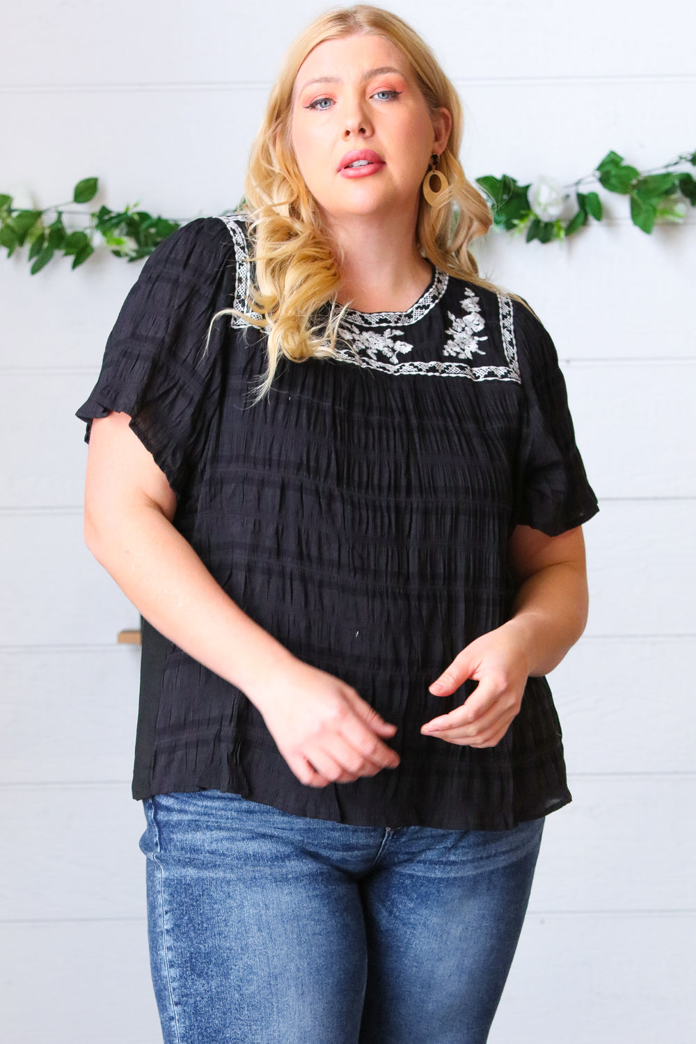 Embroidered Smocked Top
