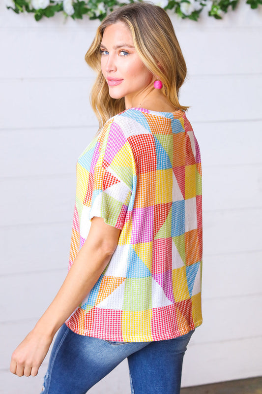 Pastel Geometric Textured Knit Top