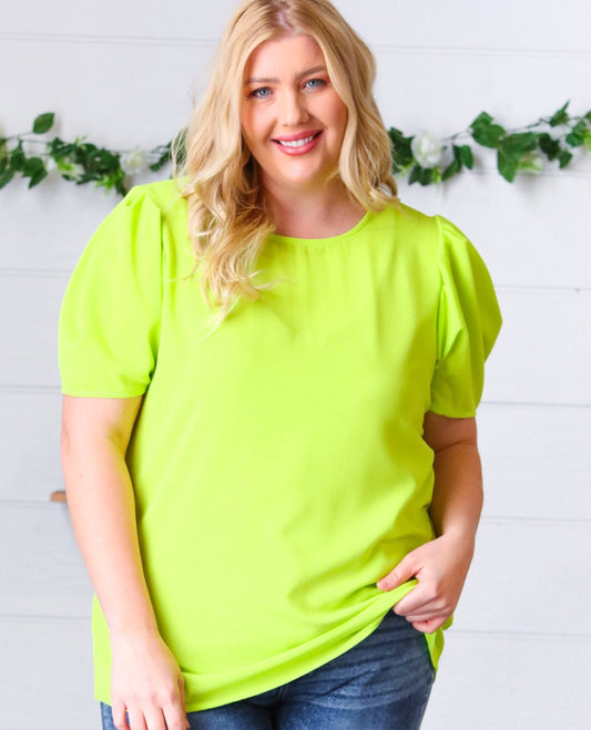 Neon Puff Sleeve Crepe Top